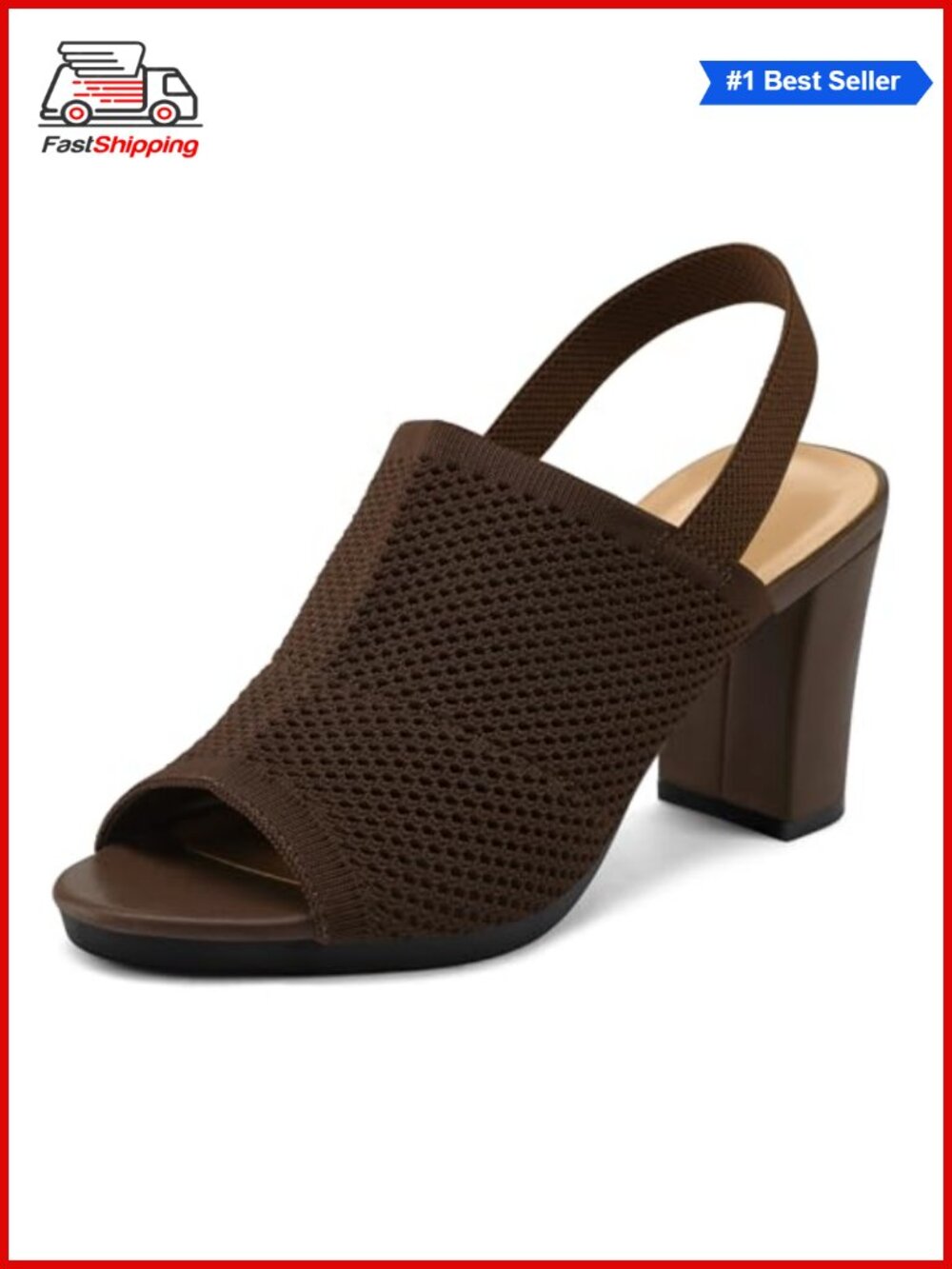 ✨ Chunky Block Heel Peep Toe Sandals Elastic Slingback Knit